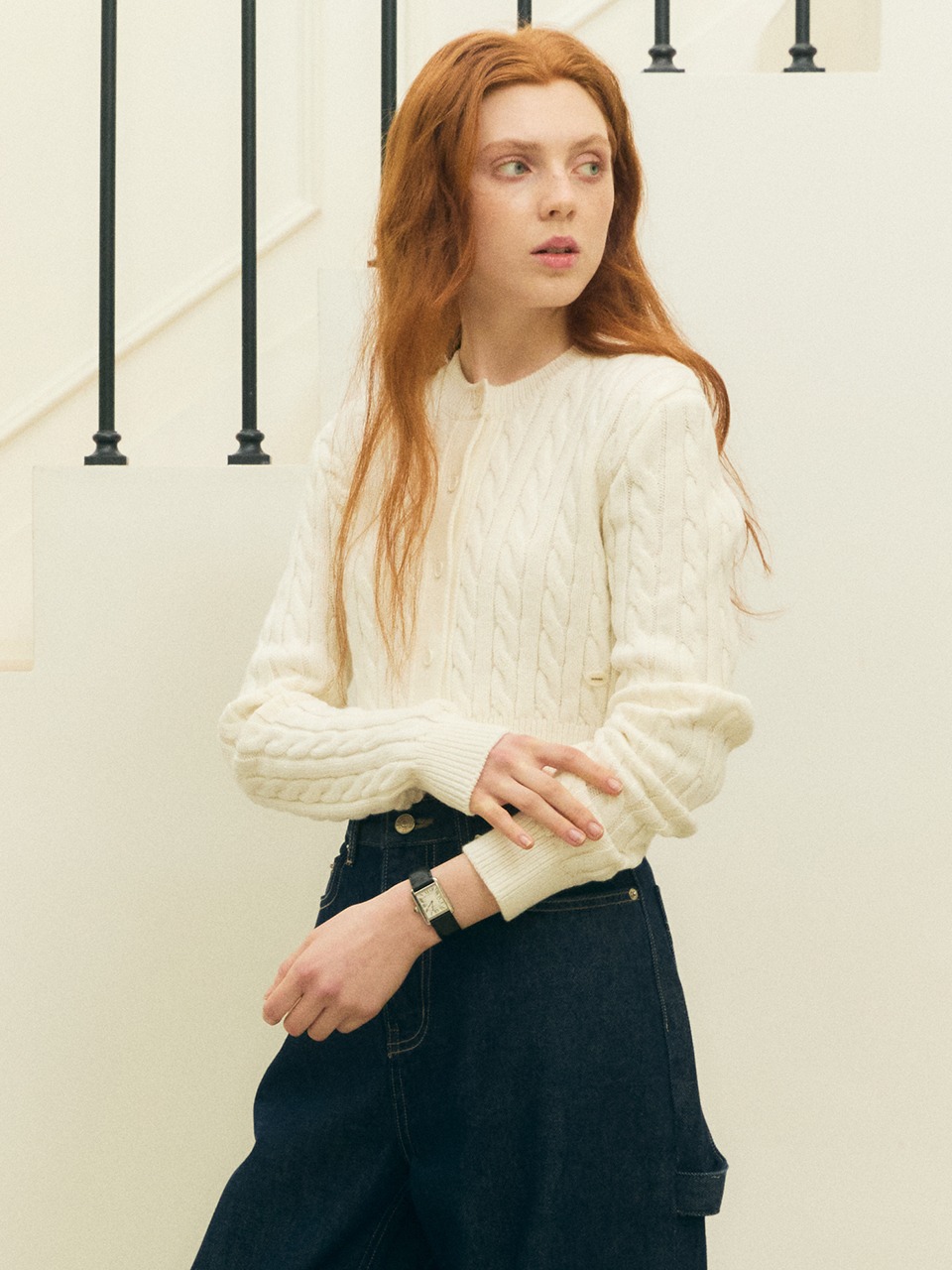 Soft Cable Crop Cardigan Ivory