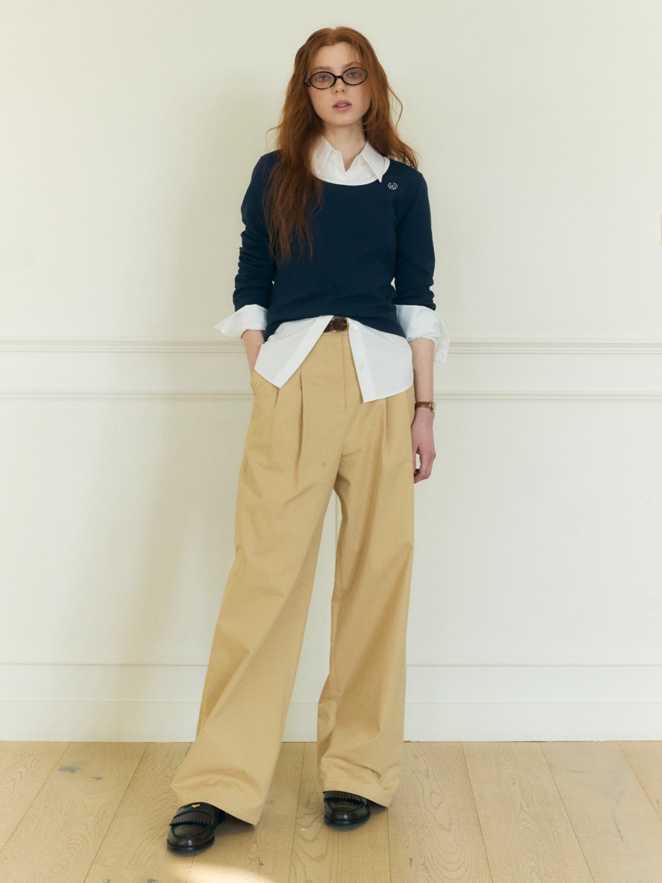Cotton Wide Chino Pants Beige