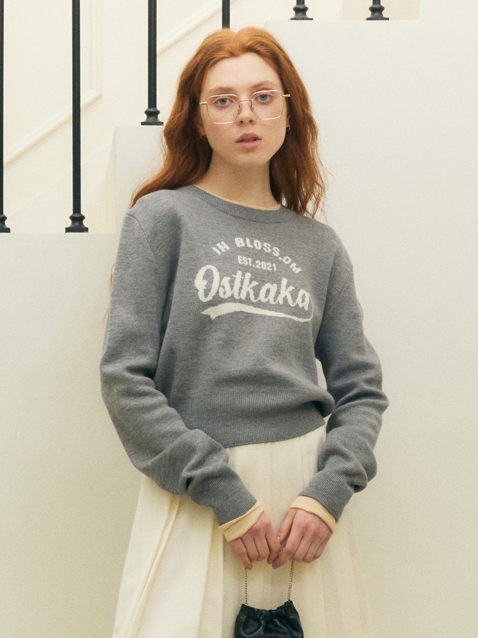 Wool Blossom Lettering Knit Grey