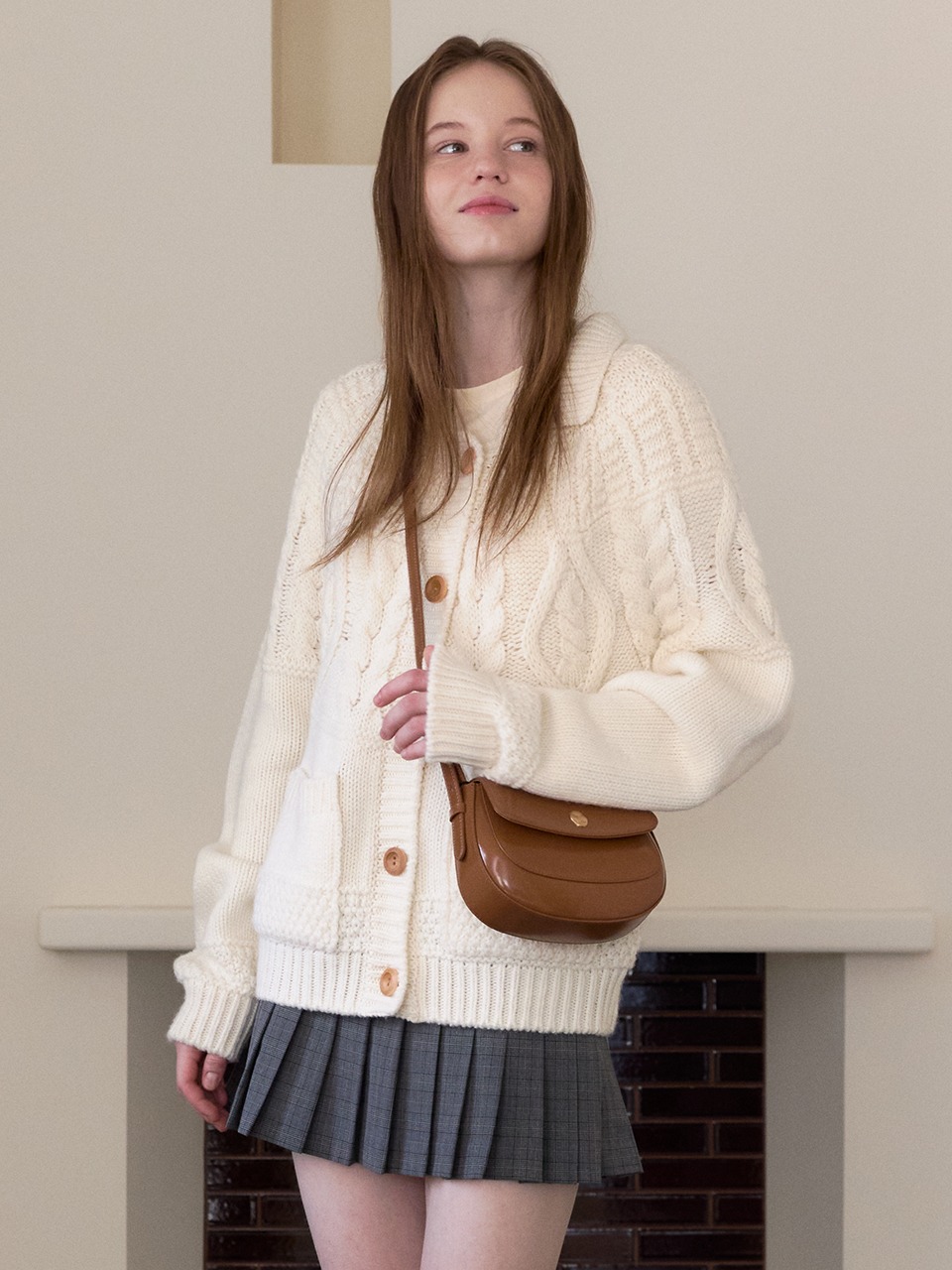 Wool Loose Fit Collar Knit Jacket Ivory