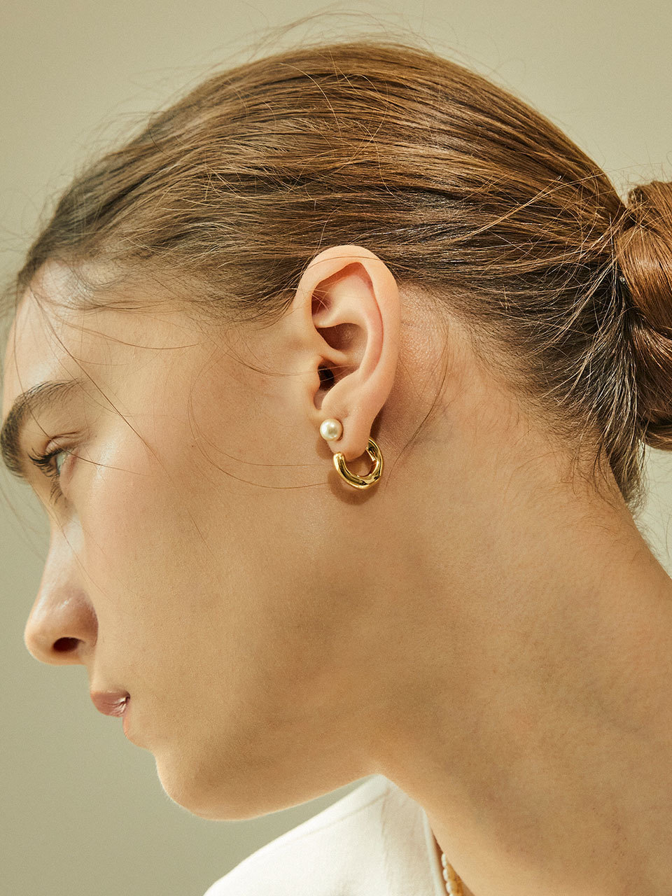 Melting Pearl Ring Earrings Gold