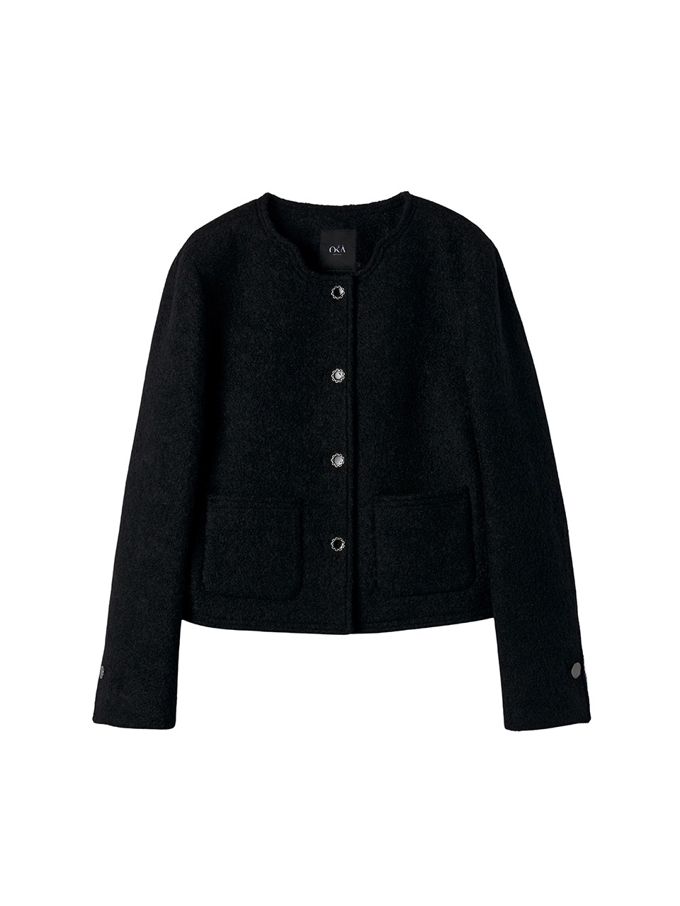 Boucle Tweed Cropped Jacket Black