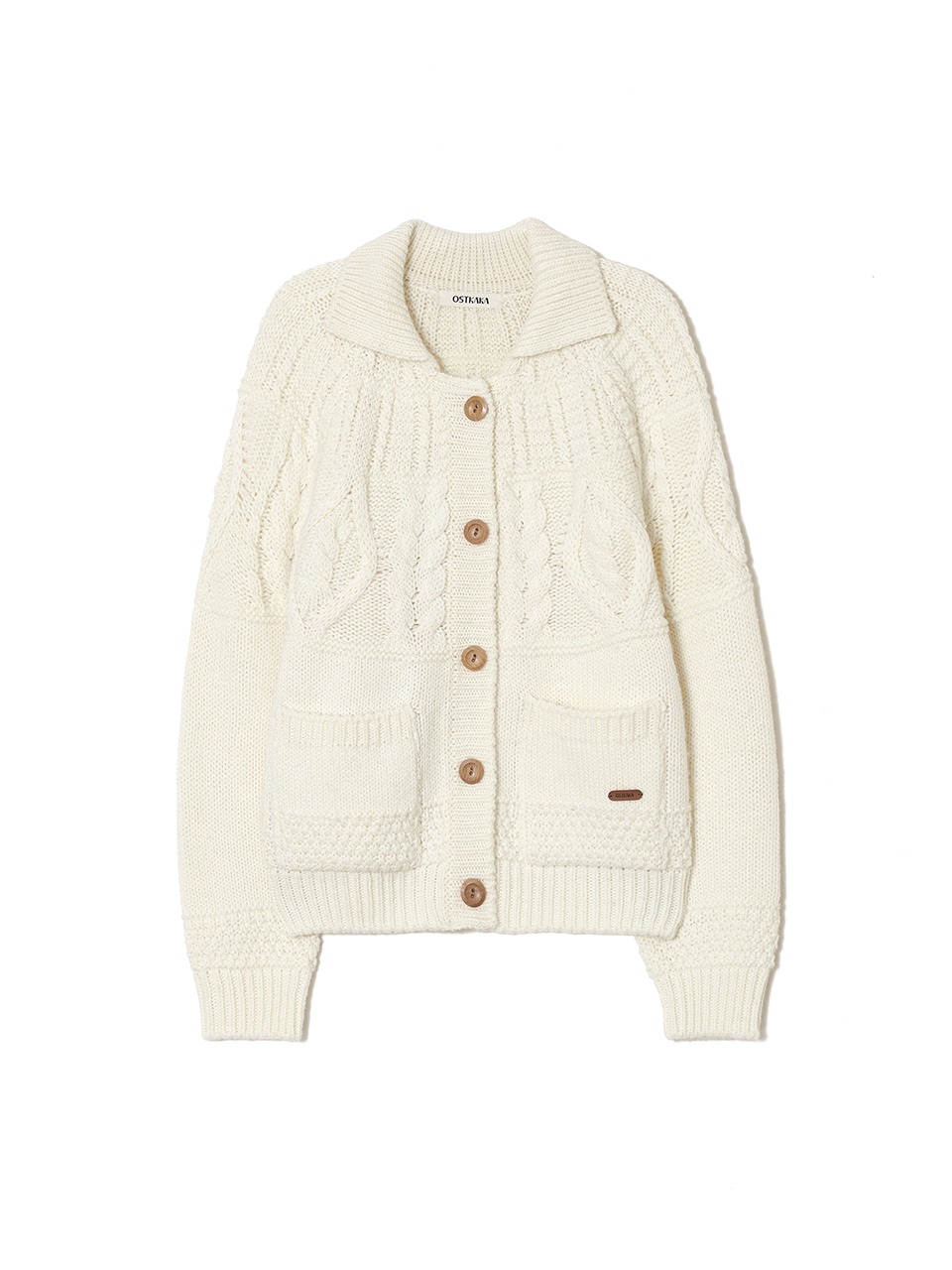 Wool Loose Fit Collar Knit Jacket Ivory