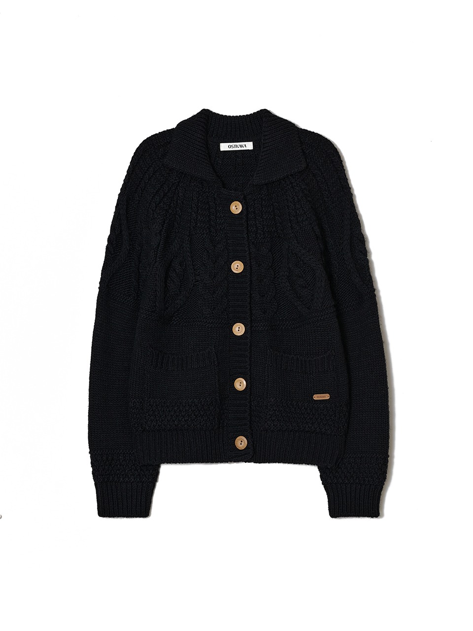 Wool Loose Fit Collar Knit Jacket Dark Navy