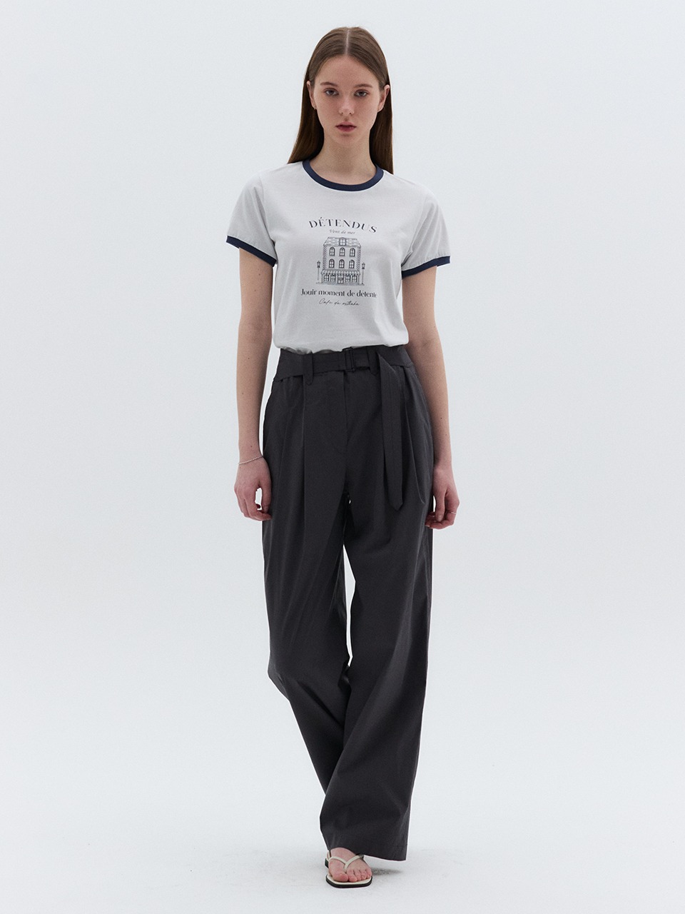 Belted Wide Pants Charcoal